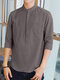 Mens Solid Half Button 100%Cotton 3/4 Sleeve Henley Shirt - Gray