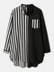 Striped Print Patchwork Button Pocket Asymmetrical Casual Blouse for Women - Black