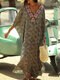 Vestido de férias boêmio com estampa floral decote em V solto manga 3/4 - Verde