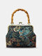Women Vintage Silk Butterfly Dragonfly Pattern Bamboo Handle Bag Chinese Style Handbag Satchel Bag - Black1