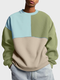 Mens Color Block Patchwork Crew Neck Loose Pullover Sweatshirts - Apricot