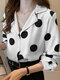 Lapela feminina manga longa com estampa de pontos Camisa - Branco