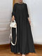 Women Solid Pleated Half Button Long Sleeve Muslim Maxi Dress - Black