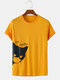 100% Cotton 7 Colors Funny Cat Printed Casual Home T-shirt - Yellow