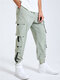Mens Side Straps Design Applique Street Cuffed Cargo Pants - Green