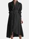 Solid Color Long Sleeves Irregular Hem Lapel Dress For Women - Black