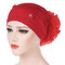 Women Pan Flower Hat Oversized With Flower Headscarf Beanies Hat Solid Color Beaded  Cotton Cap - Red