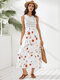 Floral Print Striped Patchwork Crew Neck Sleeveless Maxi Dress - White