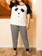 Plus Size Panda Print Loungewear Softies Comfy Mujer Ropa de dormir con bragas a rayas - Blanco