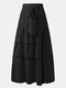 Solid Color Knotted Pleated Ruffle Long Casual Skirt for Women - Black
