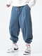 Mens Corduroy Drawstring Zipper Fly Casual Pants With Pocket - Blue