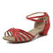 Women Comfy Ballroom Tango Latin Dance Shoes Buckle Low Heel Sandals - Red