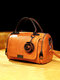 Vintage Flower Decor Genuine Leather Exquisite Hardware Multi-Pockets Multi-Carry Handbag - Brown