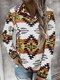 Ethnic Print Stand Collar Long Sleeve Plus Size Blouse - Yellow