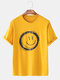 Mens Funny Smile Face Cartoon Print T-shirts - Yellow