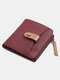 Women Genuine Leather Cow Leather Multifunction Coin Purse Money Clip Short Wallet - Wine Red