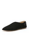 Women Retro Pointed Toe Synthetic Suede Front V-Cut Comfy Slip On Casual Flat Shoes - Black