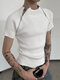 Camiseta masculina sólida com zíper duplo Design em malha canelada - Branco