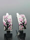 Vintage Plum Tree Women Earrings Inlaid Diamonds Symmetrical Pendant Earrings - Pink