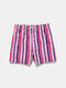 Men Contrast Striped Leisure Swimwear Soft Cozy Board Shorts - Red