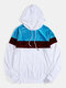Mens Color Block Patchwork Pouch Pocket Casual Drawstring Velvet Hoodie - White