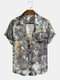 Mens Tie Dye Print Button Up Short Sleeve Shirts With Pocket - Yellow