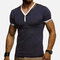 Mens Casual Contast Color V-Neck Short Sleeve Slim Comfy T-shirts - Navy Blue