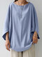 Solid Dolman Sleeve Loose O-neck Casual Women Blouse - Blue