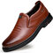 Men Pure Color Non Slip Soft Sole Casual Leather Flats  - Brown
