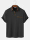 ChArmKpr Mens Ethnic Pattern Collar Texture Short Sleeve Golf Shirts With Pocket - Black