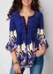  Seven-point Sleeve Printed Ruffled Shirt Top - Blue