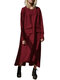 Solid Color O-neck Long Sleeves Casual Loose Dress With Pockets - Wine Red