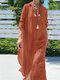 Einfarbig Geschlitzter Saum Taschenrevers Langarm Vintage Kleid - Orange