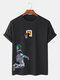 Plus Size Mens Astronaut Play Basketball Print Cotton Short Sleeve Fashion T-Shirts - Black