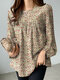 Women Allover Ditsy Floral Print Crew Neck Long Sleeve Blouse - Apricot