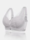 Women Wireless Lace Solid Lightly Lined Breathable Back Closure Bra - Grey
