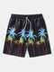 Men Ombre Palm Tree Print Quick Dry Wide Legged Swimwear - Black