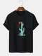 Mens Heart Cartoon Cactus Print 100% Cotton Short Sleeve T-Shirts - Black