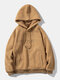 Mens Fuzzy Letter Embroidered Polar Fleece Thick Warm Pullover Hoodie - Khaki