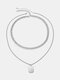 2 Pcs Titanium Steel Simple Design Trend Geometric Hip Hop Multilayer Pendant Necklace - Silver
