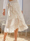 Chiffon Floral Print Ruffle Irregular Tie Side Skirt For Women - Apricot