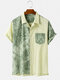 Mens 100% Cotton Tie Dye Patchwork Chest Pocket Casual  Design Shirts - Green