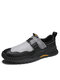 Men Hand Stitching Soft Non Slip Hook Loop Driving Casual Shoes - Black