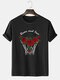 Mens Cotton Slogan Rose Print Crew Neck Casual Short Sleeve T-Shirts - Black