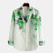Mens Chinese Style Landscape Painting Classic Long Sleeve Loose Casual Designer Shirt - Green