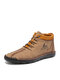 Men Hand Stitching Leather Non Slip Splicing Casual Ankle Boots - Khaki