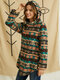 Vintage Ethnic Pattern Print Pocket Hooded Casual Coat for Women - Yellow