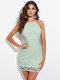 Solid Backless Sleeveless Off Shoulder Sexy Lace Dress - Light Green