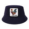 Men's Women's Cotton Fisherman Hat Animal Print With Cock Flat Top Hat Outdoor Sun Hat - Navy