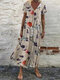 Plants Print Short Sleeve V-neck Dress For Women - Apricot